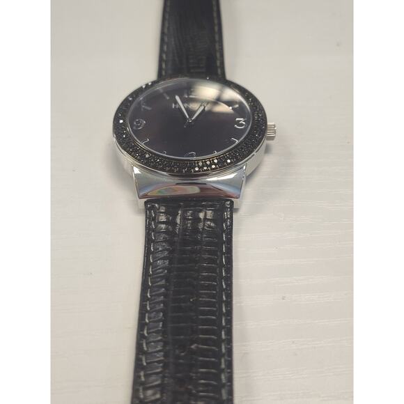 Honora MOP Watch 1.00 Ct Black Spinel Bezel Leather 38mm Fits 7 -9" New Battery - Picture 3 of 5